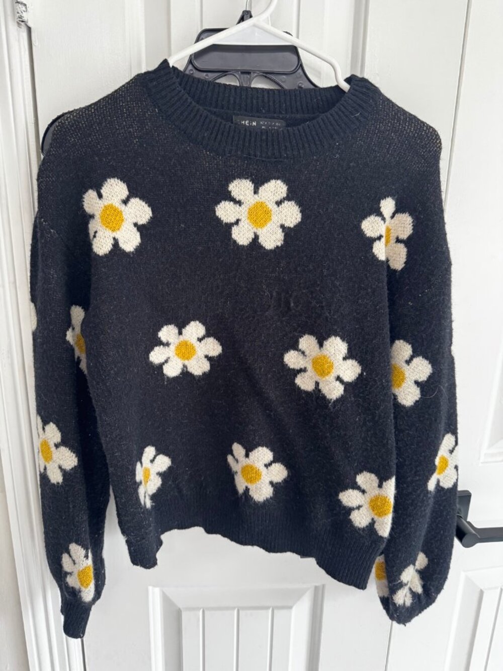 Shein Black Daisy Sweater - M